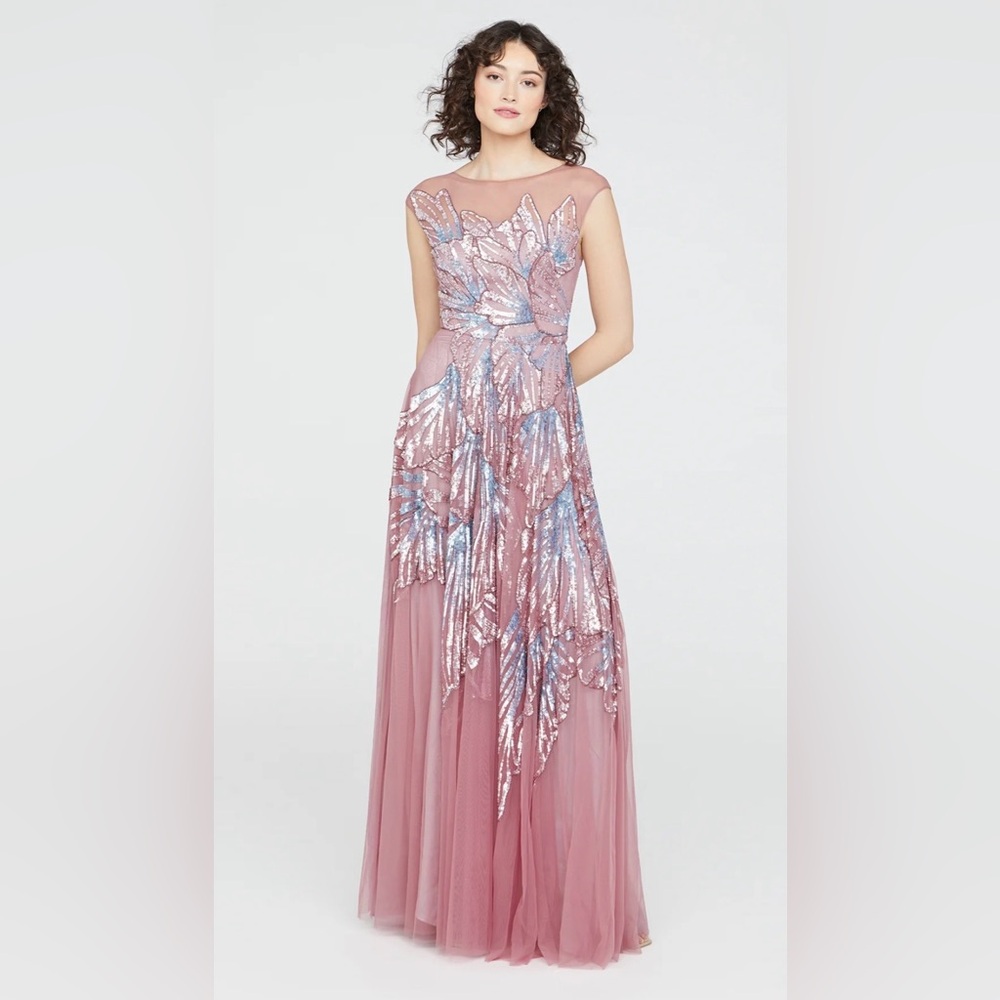 Theia Pink Blue Sequin Avianna Dress size 4